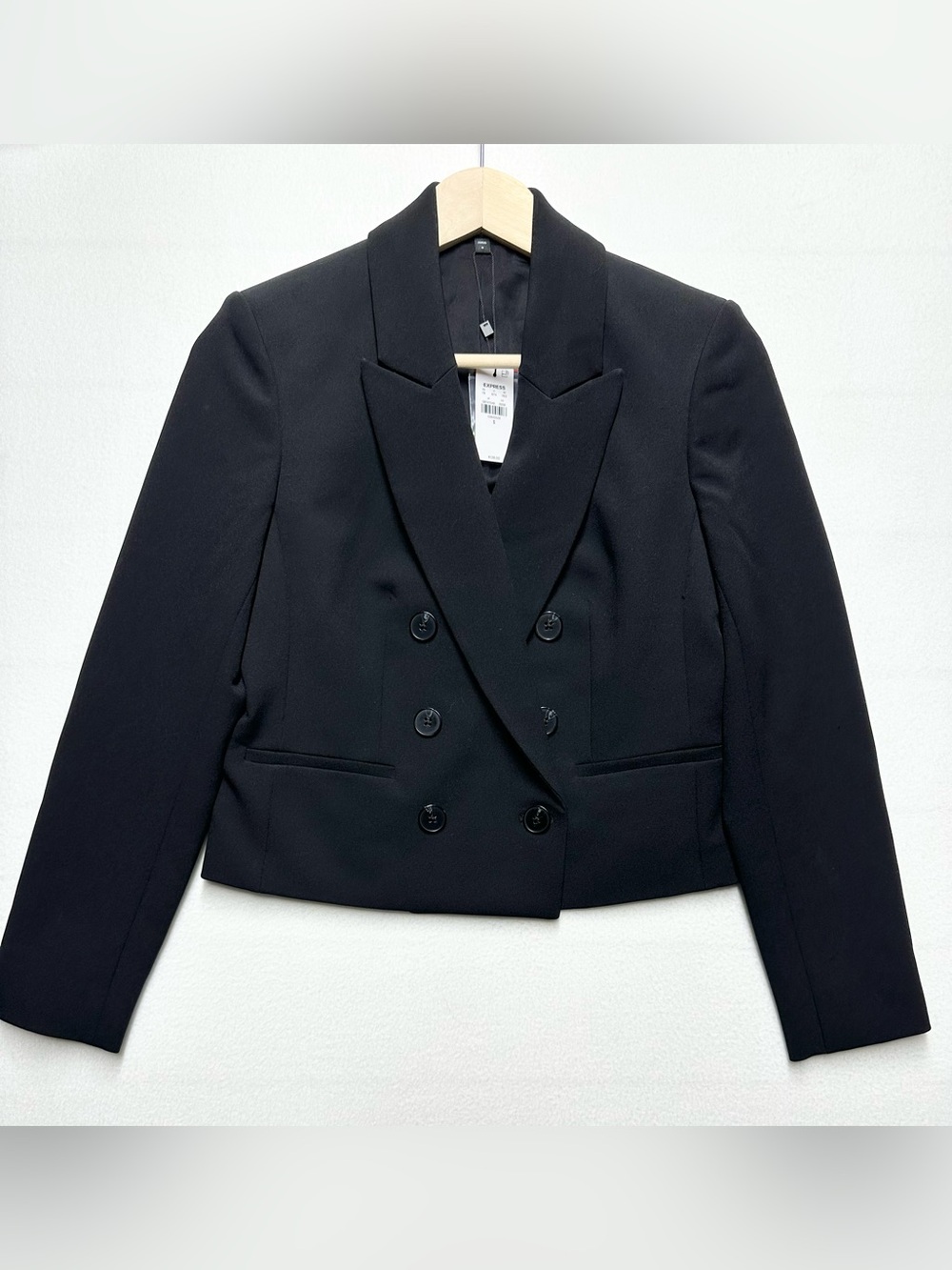NWT Express Black Cropped Double‑Breasted Blazer • MSRP $129.99